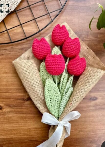 Handcrafted Red Crochet Flowers Bouquet