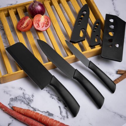3-Piece Black Stainless Steel Kitchen Knife Set