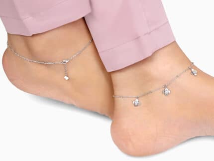 Silver Zircon Clover Charm Anklet