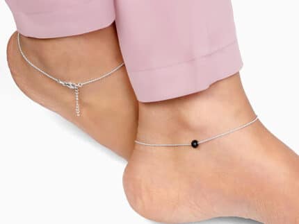Silver Minimal Black Bead Anklet