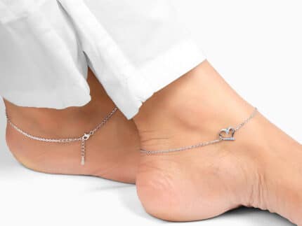 Silver Dewy Heart Anklet