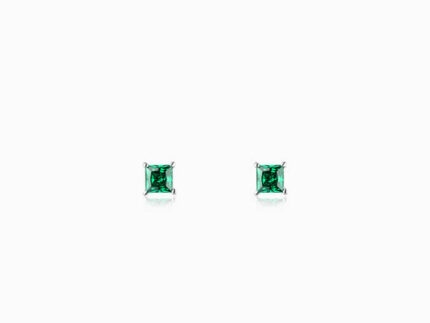 Silver Emerald Green Square Stud Earrings
