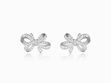 Silver Zircon Floral Knot Earrings