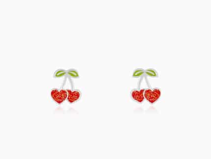 Silver Red Heart Cherry Kids Earrings (4-12 yrs)