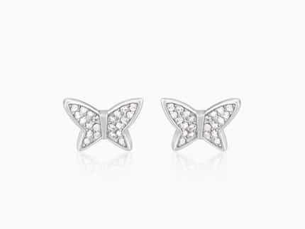 Silver Zircon Shining Butterfly Studs