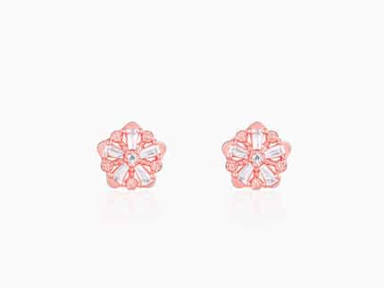 Rose Gold Baguette Flower Earrings