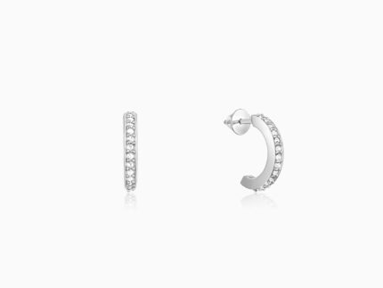Silver Zircon Shining Hoop Huggies Earrings