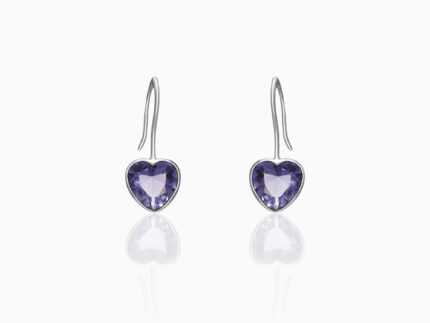 Silver Ornate Purple Heart Earrings
