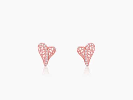 Rose Gold Heart Filigree Earrings