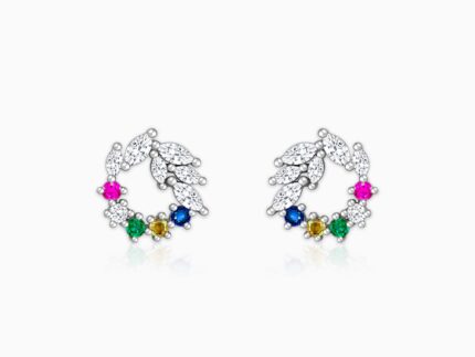 Silver Rainbow Wreath Stud Earrings