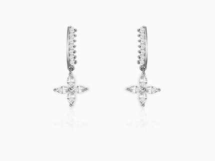 Silver Zircon Floret Drop Earrings
