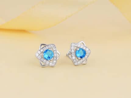 Silver Aqua Blue Star Earrings