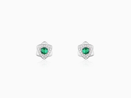 Silver Emerald Green Star Earrings