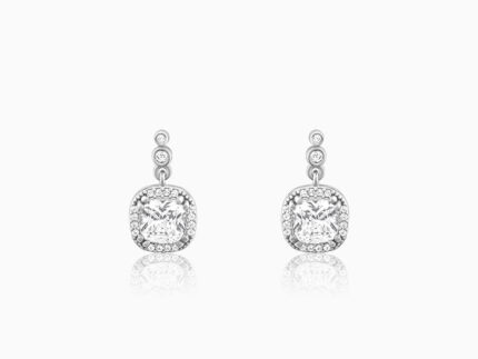 Silver Zircon Halo Earrings