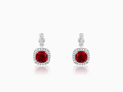 Silver Ruby Red Halo Earrings