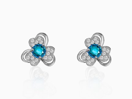 Silver Aqua Blue Flower Earrings