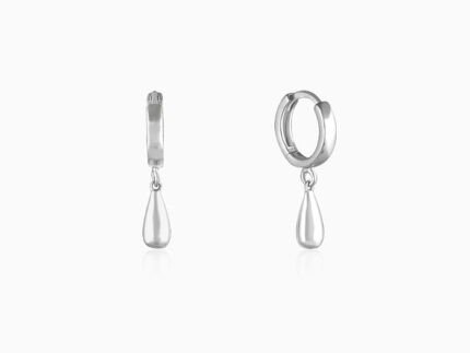 Silver Droplet Hoop Earrings