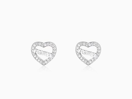 Silver Mother's Heart Stud Earrings