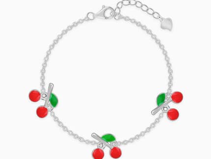 Silver Cherry Red Kids Bracelet (2 - 8 Years)