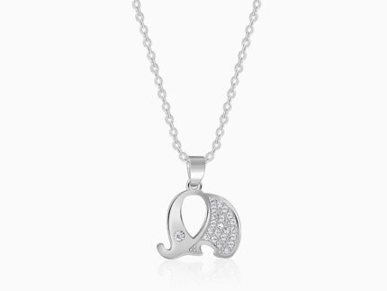Silver Sparkling Elephant Kids Pendant With Link Chain