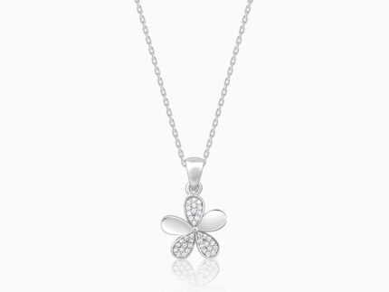 Silver Flower Pendant With Link Chain
