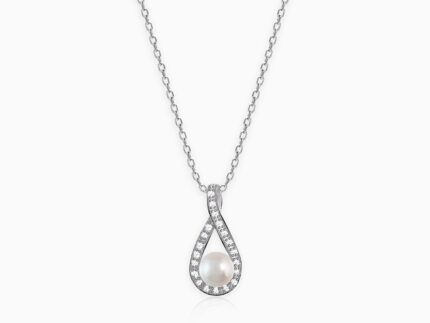 Silver Tear Drop Pearl Pendant With Link Chain