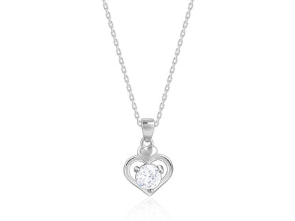 Silver Zircon Dual Heart Pendant with Link Chain