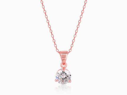 Rose Gold Classic Zircon Pendant with Link Chain