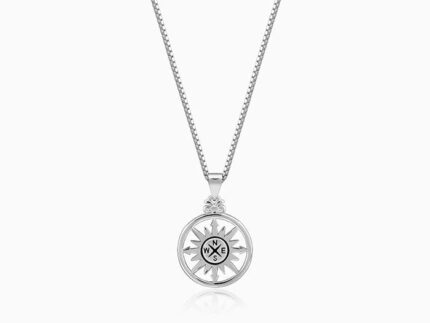 Silver Compass of Life Pendant with Box Chain For Him