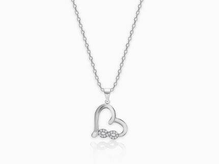 Silver Zircon Infinity Heart Pendant with Link Chain