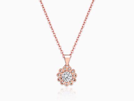 Rose Gold Sun Flower Pendant with Link Chain