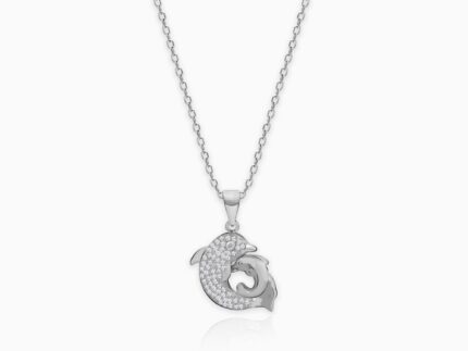 Silver Dual Dolphin Pendant with Link Chain