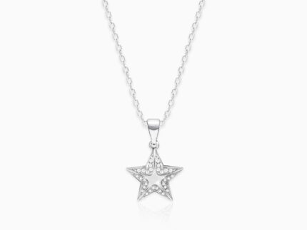 Silver Shining Star Pendant with Link Chain