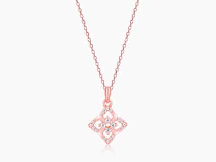 Rose Gold Double Rosette Pendant with Link Chain