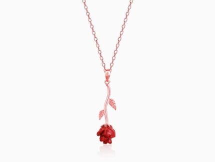 Rose Gold Red Rose Pendant with Link Chain