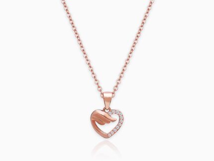 Rose Gold Winged Heart Pendant with Link Chain