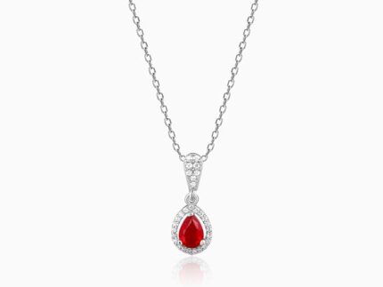 Silver Radiant Ruby Pendant With Link Chain