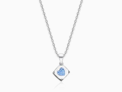 Sky Blue Heart Cube Pendant with Link Chain