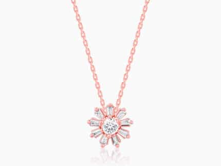 Rose Gold Baguette Flower Pendant with Link Chain