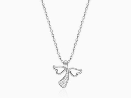 Silver Zircon Angel Pendant with Link Chain