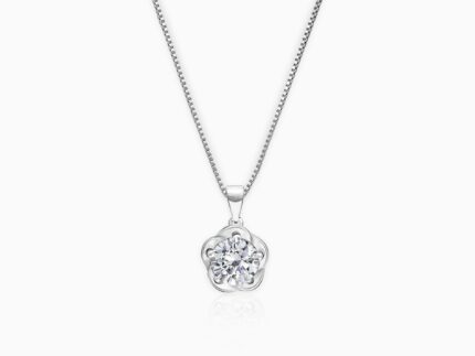 Silver Zircon Mini Flower Pendant with Box Chain