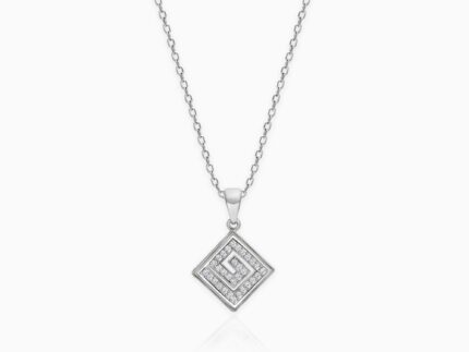 Silver Zircon Maze Pendant with Link Chain