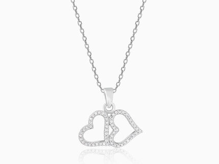 Silver Dual Hearts Pendant With Link Chain