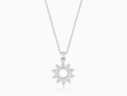 Silver Zircon Sunshine Pendant With Link Chain