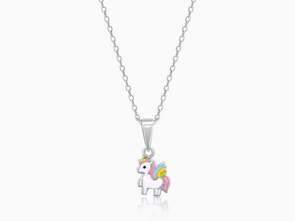 Silver Colourful Unicorn Kids Pendant With Link Chain (7-10 yrs)