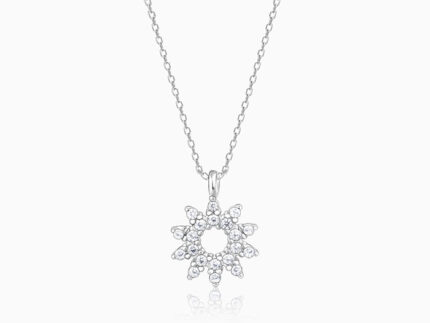 Sliver Sparkling Floral Pendant With Link Chain