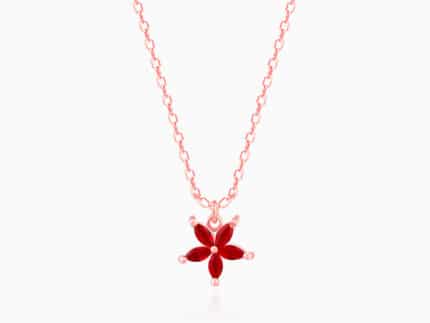Rose Gold Floral Red Pendant with Link Chain