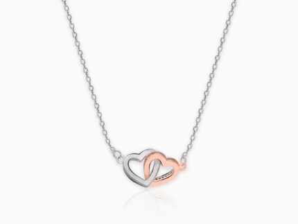 Silver Dual Tone Interlocked Heart Necklace