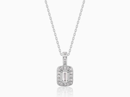 Silver Sparkling Zirconia Pendant With Link Chain