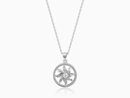 Silver Sun Flares Pendant With Link Chain